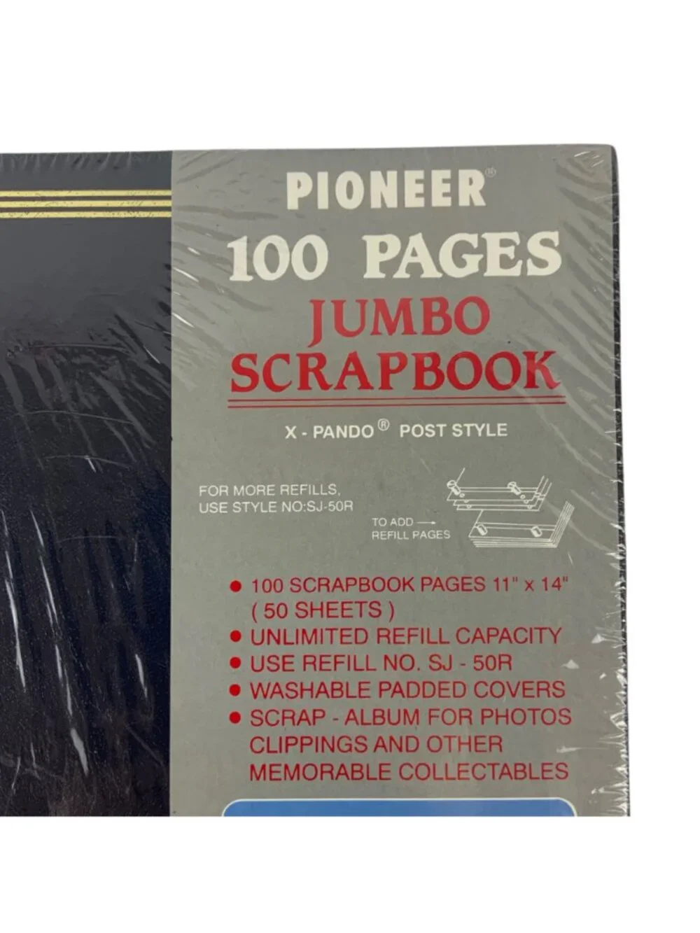 Pioneer Jumbo Scrapbook Post Style 11x14 Refillable Black 100 Pages SJ-100
